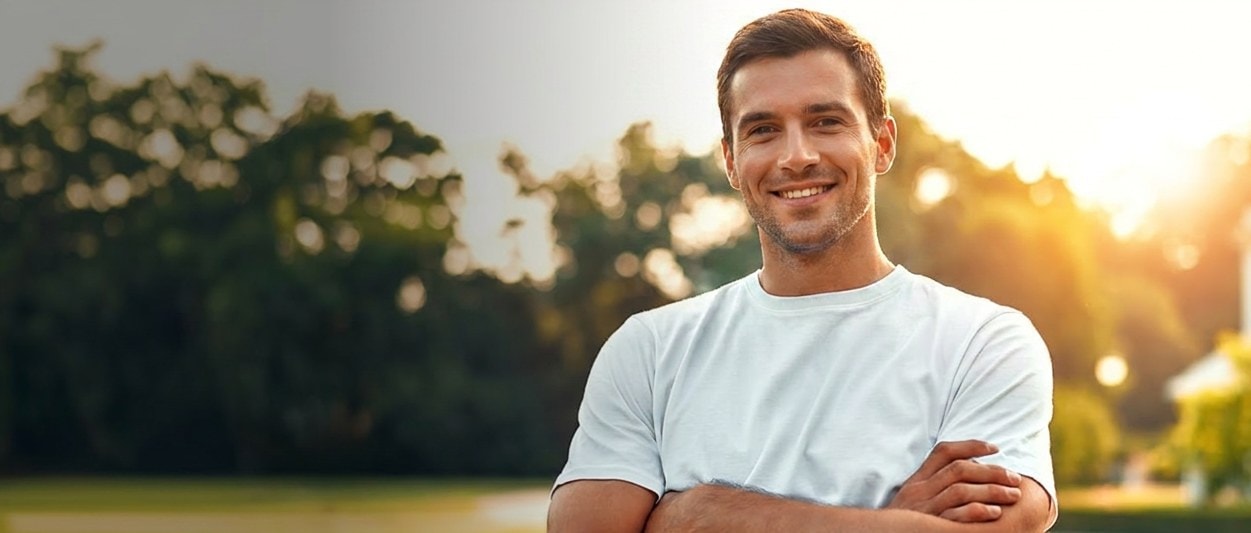 A man feeling confident outdoors