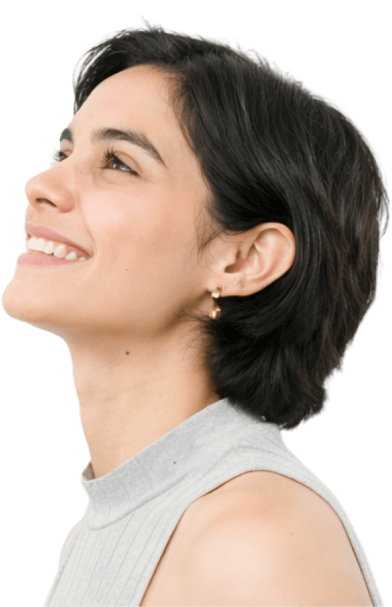 Woman looking up, smiling