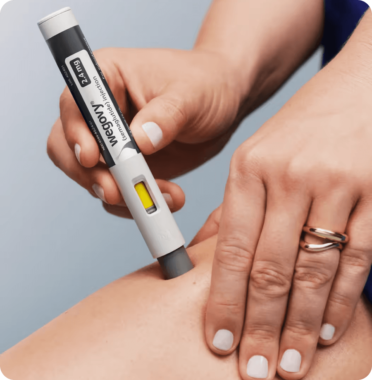 Wegovy injection pen on a soft background